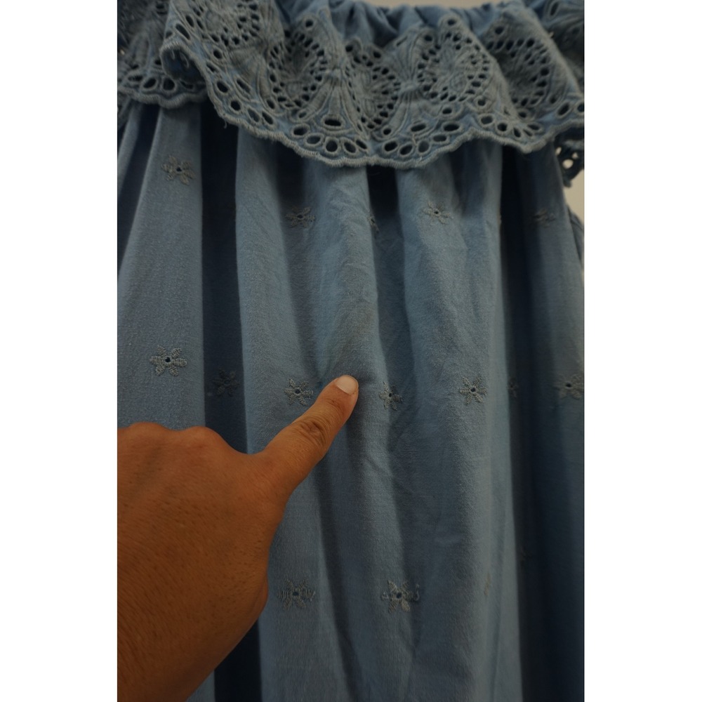 Christy Dawn Mairin Eyelet Maxi Dress Cottagecore Prairie Boho Ruffle Blue OS - Picture 10 of 15